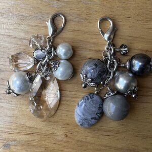 Charms 3" Set of 2 Multicolor Mixed‎ Stones Faux Pearl Crystal Beads Purse Bags